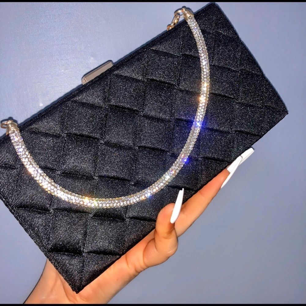 Black Bling Rhombi  Rhinestone Purse clutch